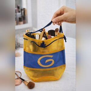 Vintage Transparent “Little G” Makeup Bag – Yellow & Blue Travel Cosmetic Pouch